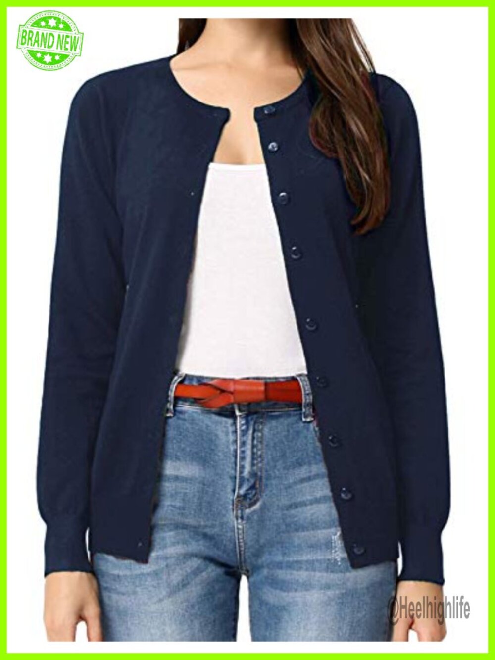 Lightweight Button Up Knit Cardigan Long Sleeve Crew Neck Sweater